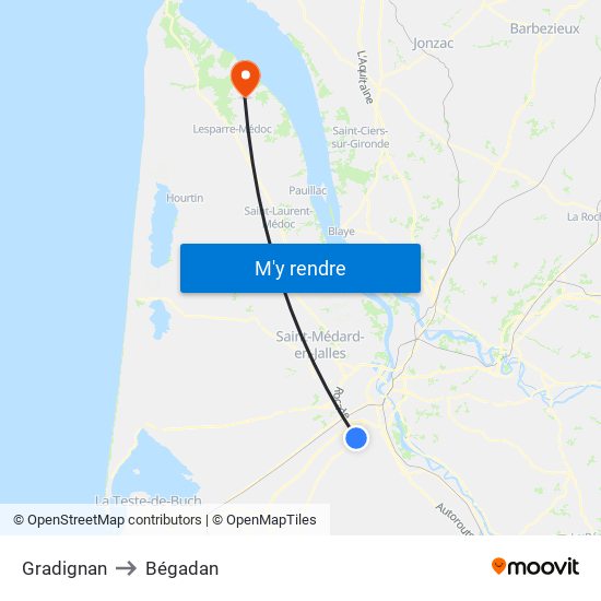 Gradignan to Bégadan map