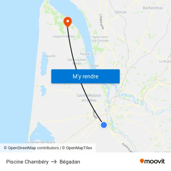 Piscine Chambéry to Bégadan map
