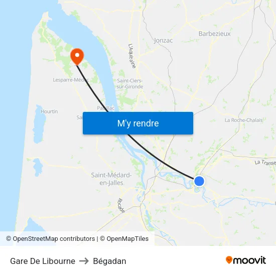 Gare De Libourne to Bégadan map