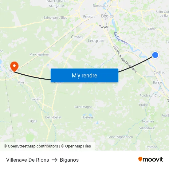 Villenave-De-Rions to Biganos map
