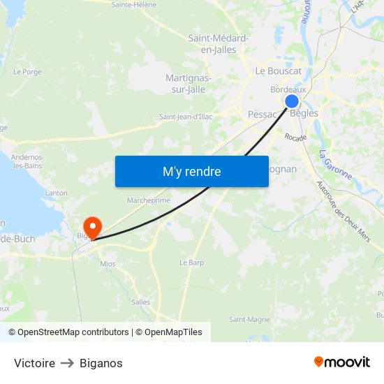 Victoire to Biganos map