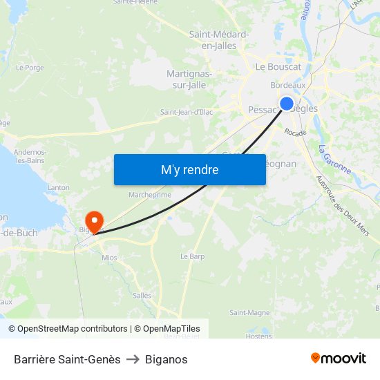 Barrière Saint-Genès to Biganos map