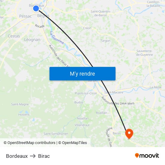 Bordeaux to Birac map