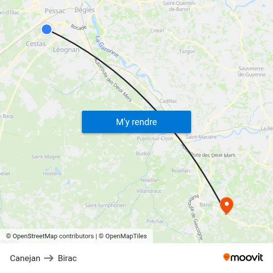 Canejan to Birac map