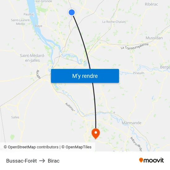 Bussac-Forêt to Birac map