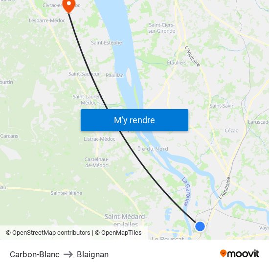 Carbon-Blanc to Blaignan map