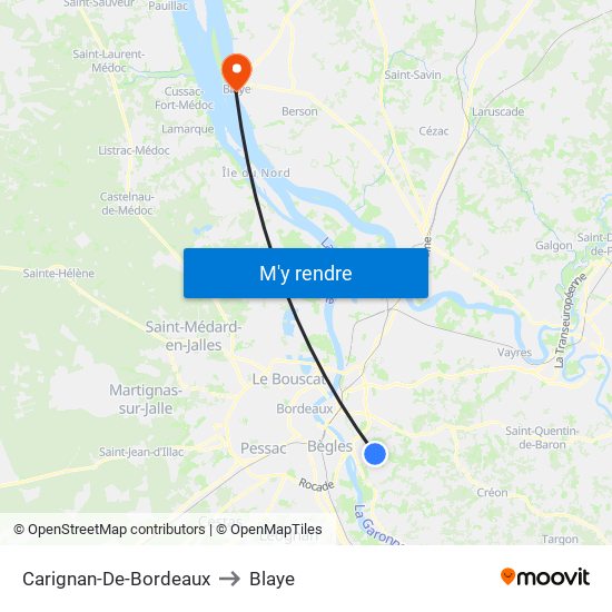 Carignan-De-Bordeaux to Blaye map