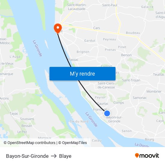 Bayon-Sur-Gironde to Blaye map