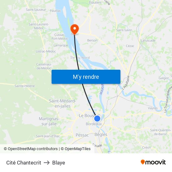 Cité Chantecrit to Blaye map
