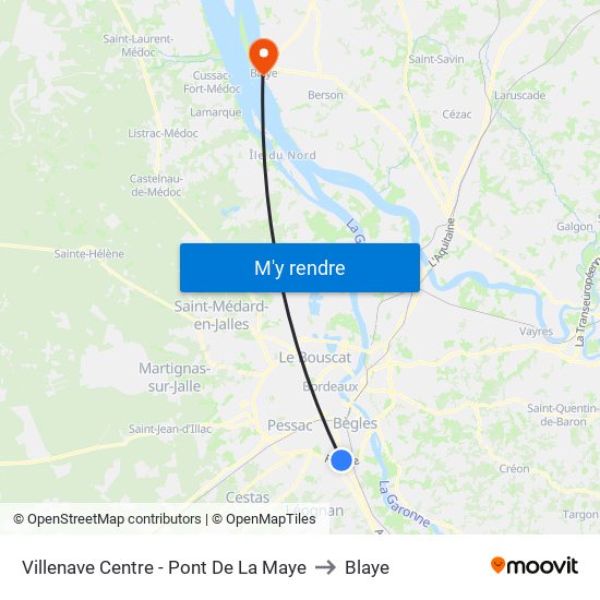 Villenave Centre - Pont De La Maye to Blaye map