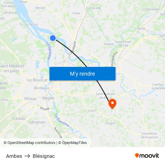 Ambes to Blésignac map