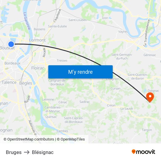 Bruges to Blésignac map