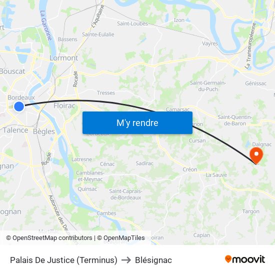 Palais De Justice (Terminus) to Blésignac map