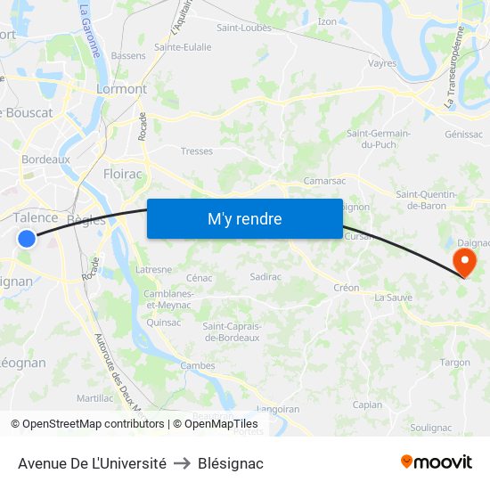 Avenue De L'Université to Blésignac map