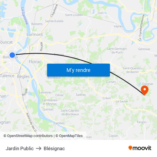 Jardin Public to Blésignac map