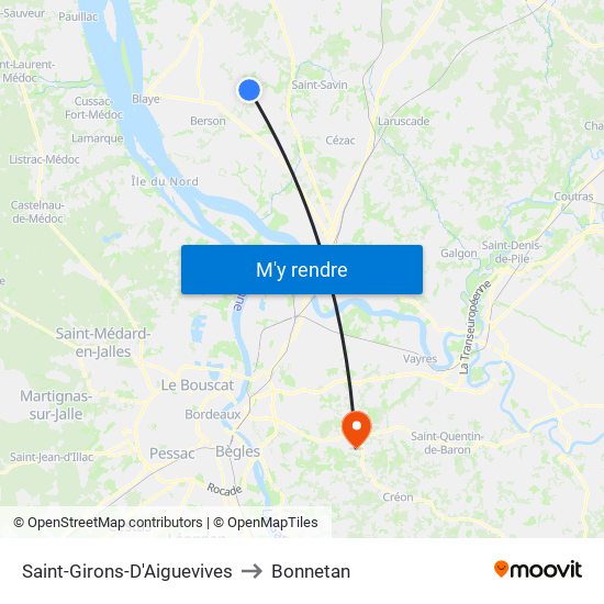 Saint-Girons-D'Aiguevives to Bonnetan map