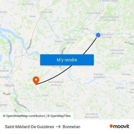 Saint-Médard-De-Guizières to Bonnetan map