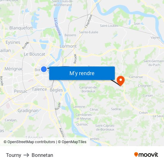 Tourny to Bonnetan map