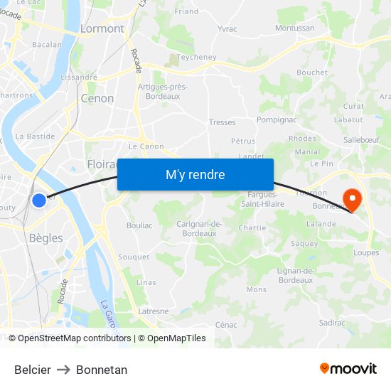 Belcier to Bonnetan map