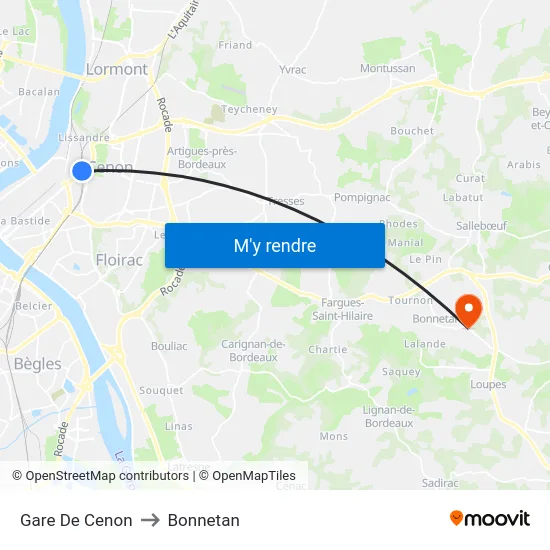 Gare De Cenon to Bonnetan map