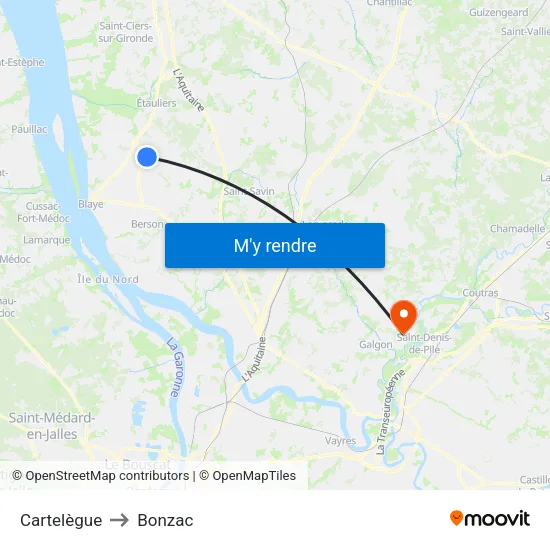 Cartelègue to Bonzac map