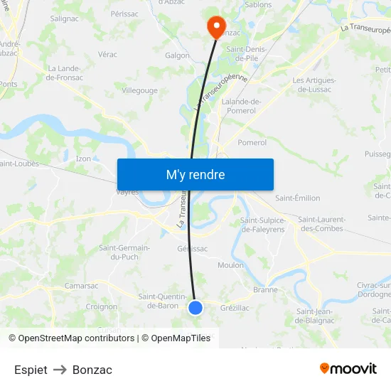 Espiet to Bonzac map