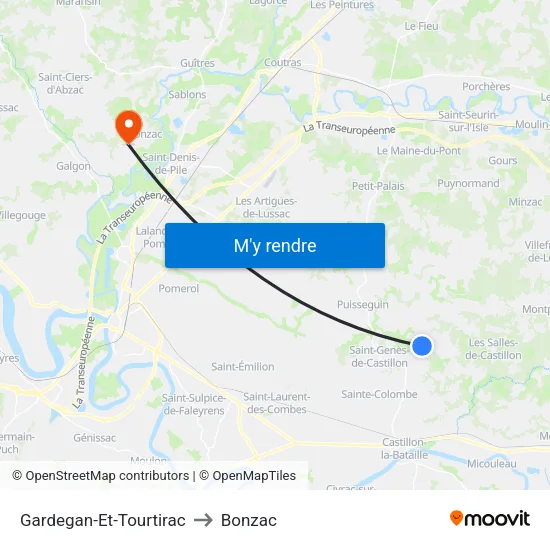 Gardegan-Et-Tourtirac to Bonzac map