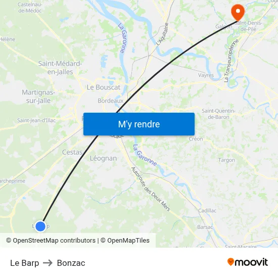 Le Barp to Bonzac map