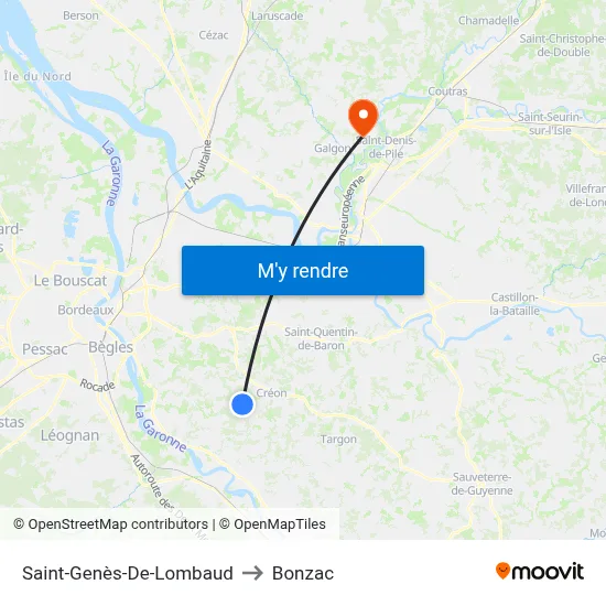 Saint-Genès-De-Lombaud to Bonzac map