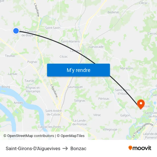 Saint-Girons-D'Aiguevives to Bonzac map