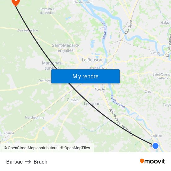 Barsac to Brach map