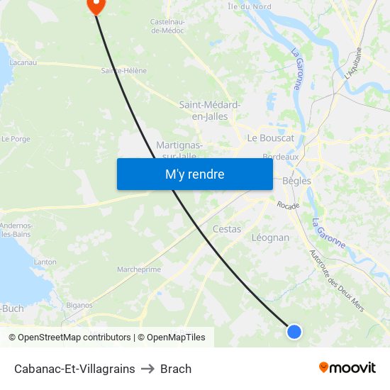 Cabanac-Et-Villagrains to Brach map