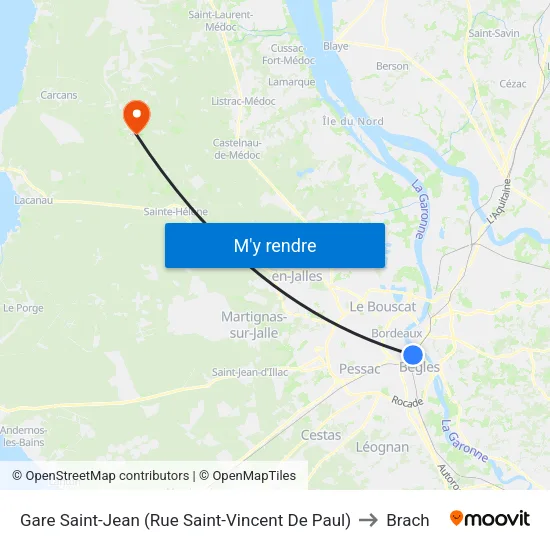 Gare Saint-Jean (Rue Saint-Vincent De Paul) to Brach map