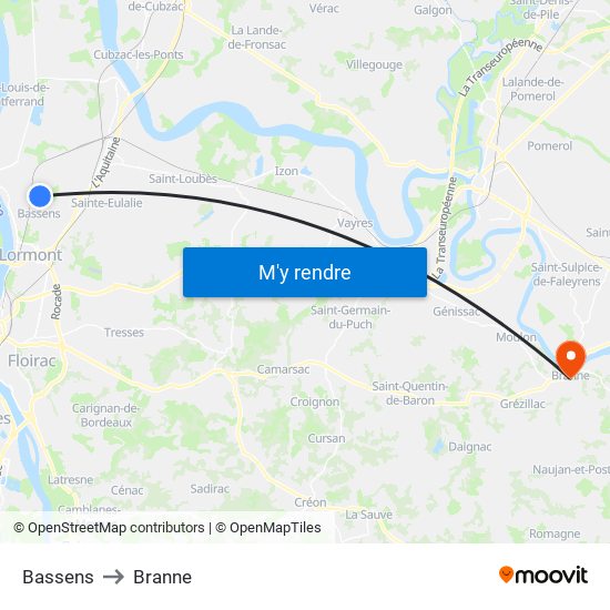 Bassens to Branne map