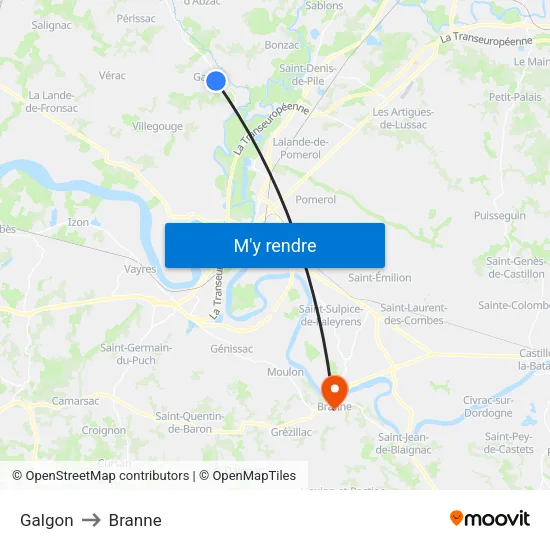 Galgon to Branne map