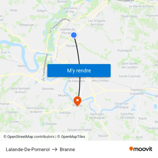 Lalande-De-Pomerol to Branne map