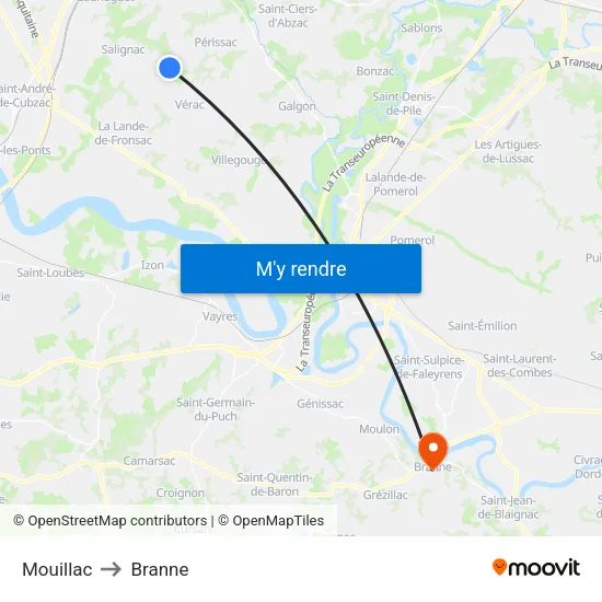 Mouillac to Branne map