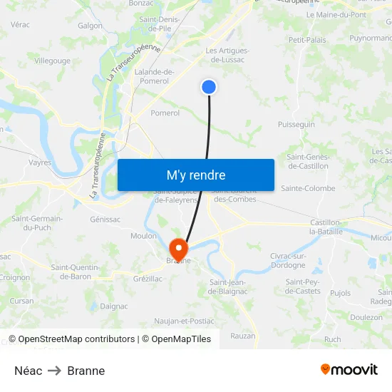 Néac to Branne map