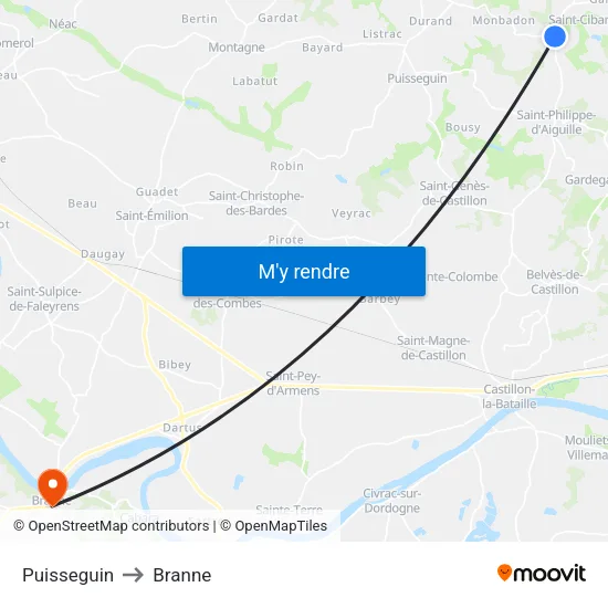 Puisseguin to Branne map