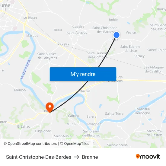 Saint-Christophe-Des-Bardes to Branne map