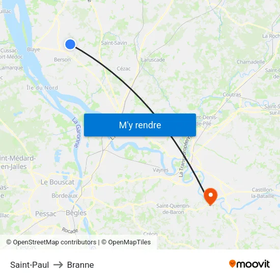 Saint-Paul to Branne map