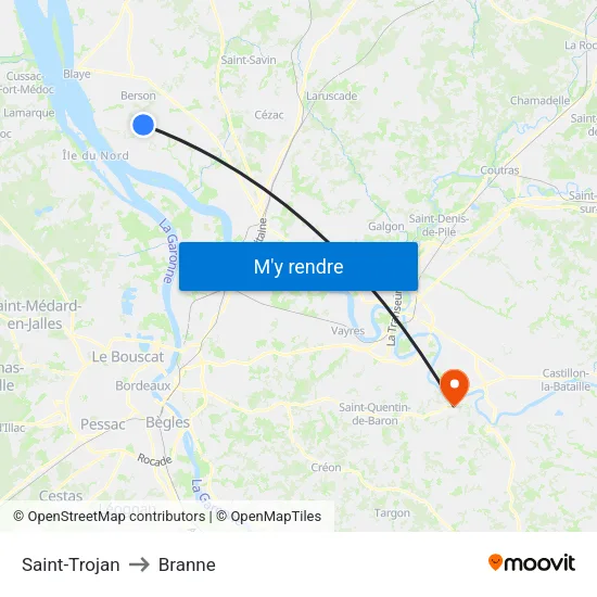 Saint-Trojan to Branne map