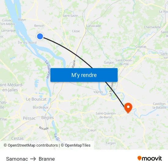 Samonac to Branne map