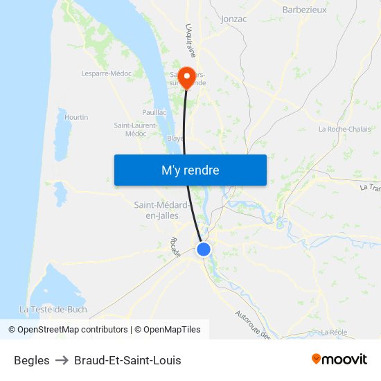 Begles to Braud-Et-Saint-Louis map