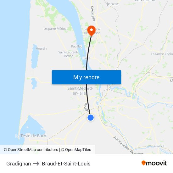 Gradignan to Braud-Et-Saint-Louis map