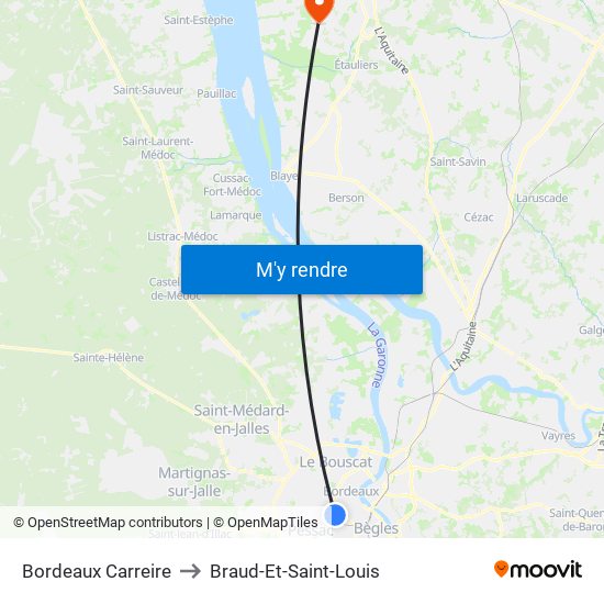 Bordeaux Carreire to Braud-Et-Saint-Louis map