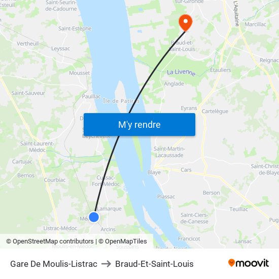 Gare De Moulis-Listrac to Braud-Et-Saint-Louis map