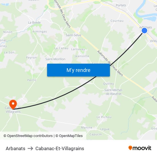 Arbanats to Cabanac-Et-Villagrains map