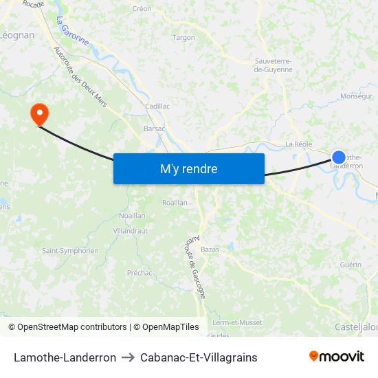 Lamothe-Landerron to Cabanac-Et-Villagrains map