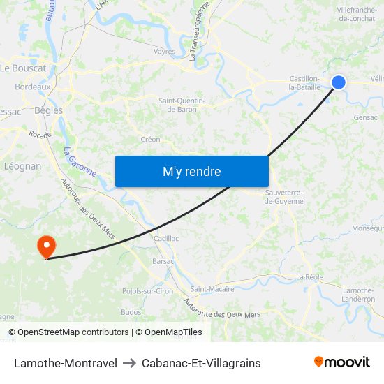 Lamothe-Montravel to Cabanac-Et-Villagrains map